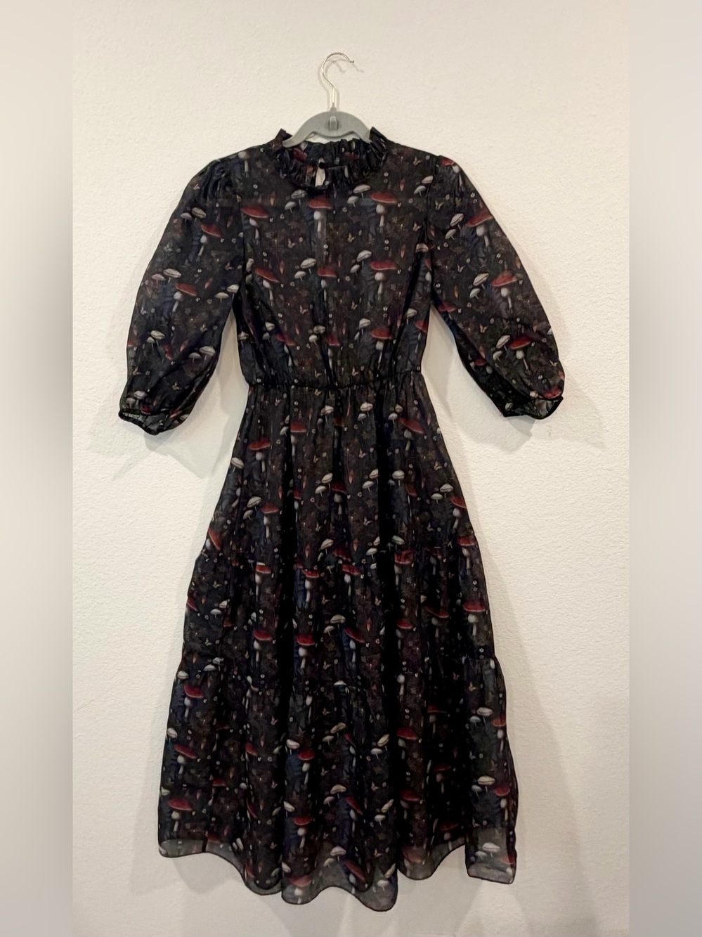 Disturbia Amanita Mushroom Organza Sheer Tiered Dress size small